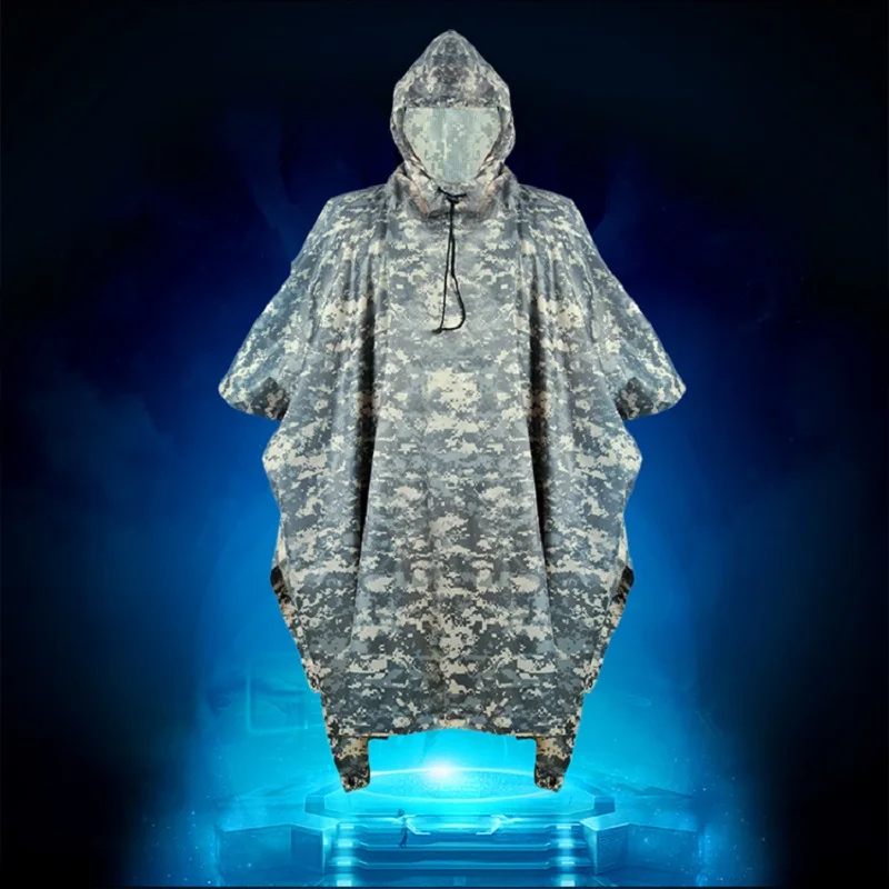 PU Breathable Camouflage Poncho Jungle Tactical Raincoat Bionic Birdwatching CS Hunting Ghillie Suit Travel Hiking Rain Gear