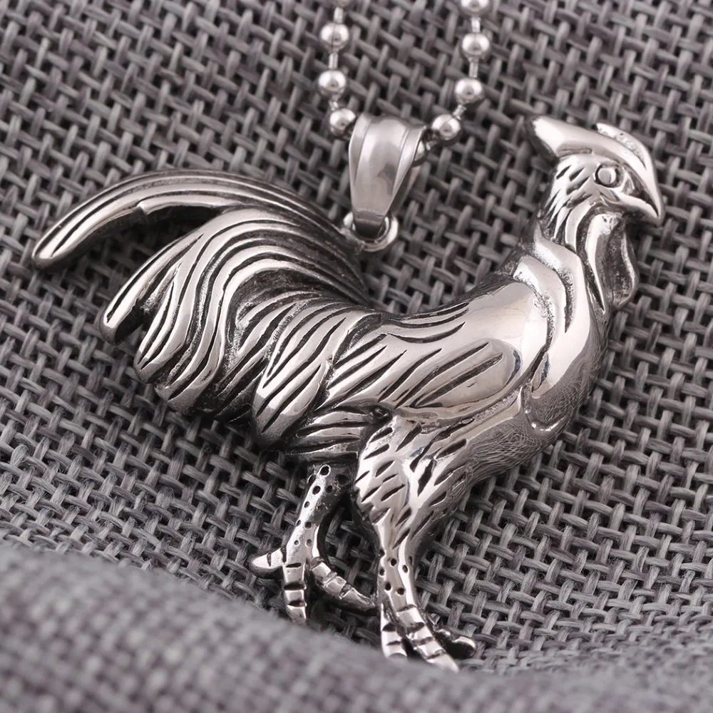 316L Stainless Steel Zodiac Cock Shape Pendant & Necklace  With Steel Ball Chain Necklace Funny Walking Chicken Necklace