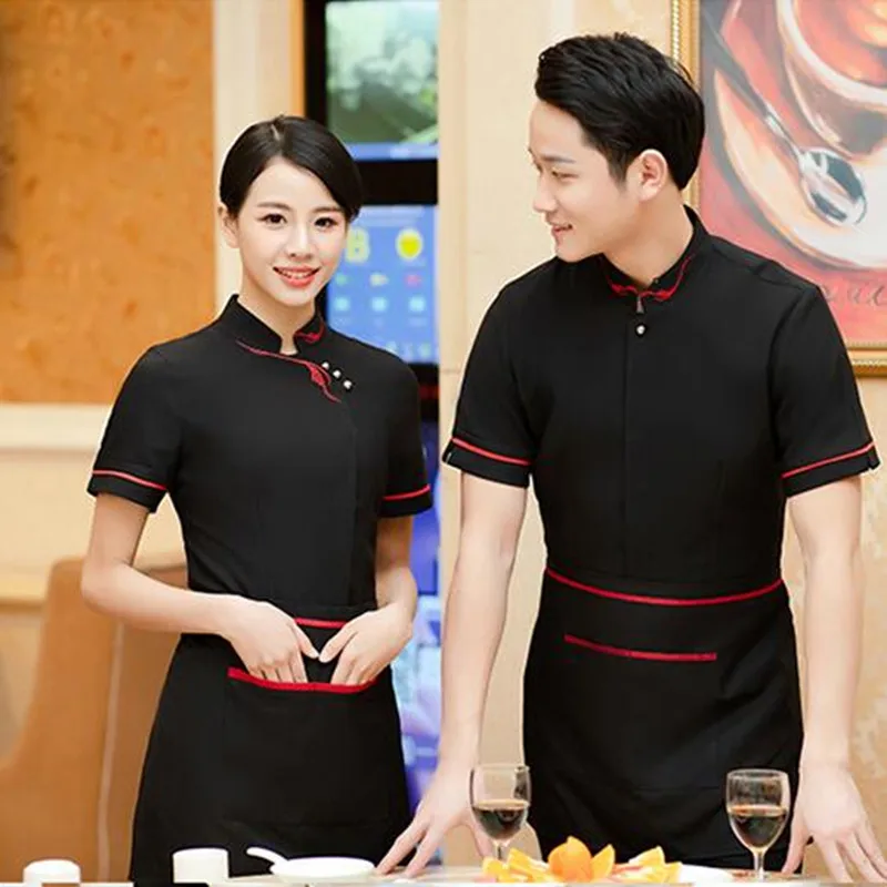 Waiter Uniform Shirt Short Sleeve Restaurant Fast Food Shop Female Waitress Work Clothes Hotel Woman Breathable Overalls H2194