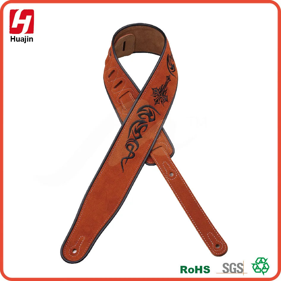 High-Grade Brown Embroidered Leather Guitar Strap Personality Cross Shoulder Strap Silicone Edging Wear Guitar Accessories