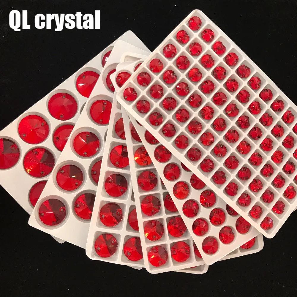 QL Glass Crystal Sew on Rhinestones red Color Flatback  Round stone for wedding dress DIY clothing bags shoes accessories