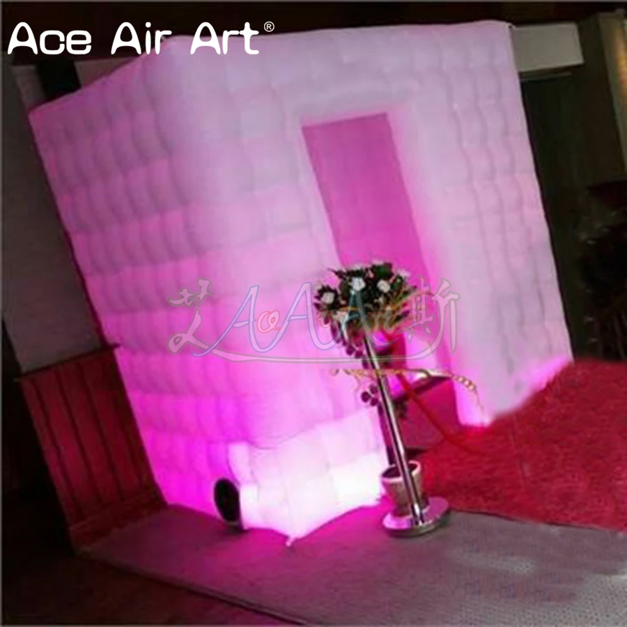 

2.5x2x2.5m Middle door open Cabina inflatable led photo booth,private photographer wigwam house for wedding party and events