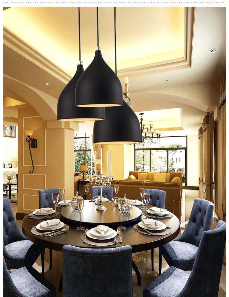 Modern simple dining room droplight personality three head balcony pendant bar creative restaurant office aluminum chandeliers