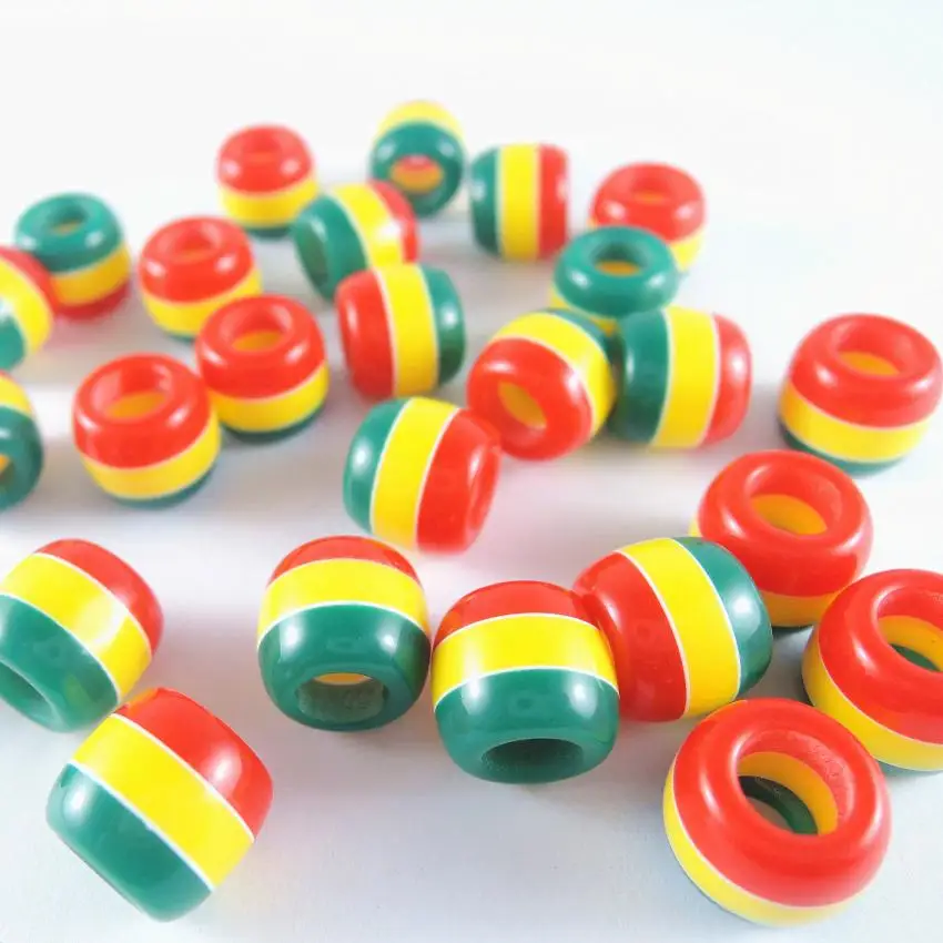 12*10mm Hole: 5mm 50 PCs Rasta style Red yellow green Round stripe America Style Charm Resin Beads For Making Necklace Bracelets