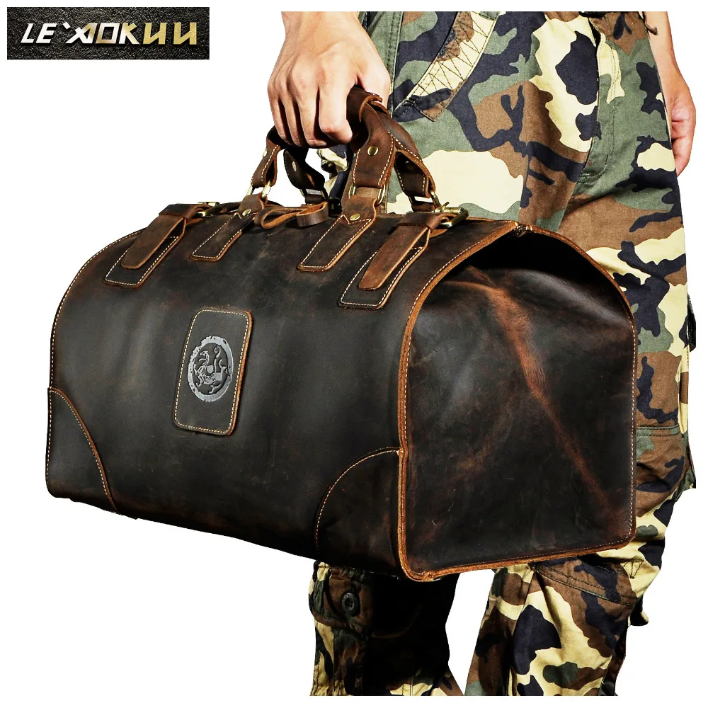 Thick Crazy Horse Leather Male Larger Capacity Retro Design Handbag Duffle Luggage Bag Fashion Travel Suitcase Tote Bag 8151