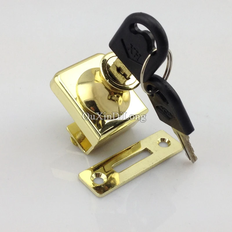 

Brand New 5PCS Gold Glass Cabinet Locks Shopping Mall Counter Jewelry Display Cabinet Door Locks + Keys for 5~8mm No Drilling