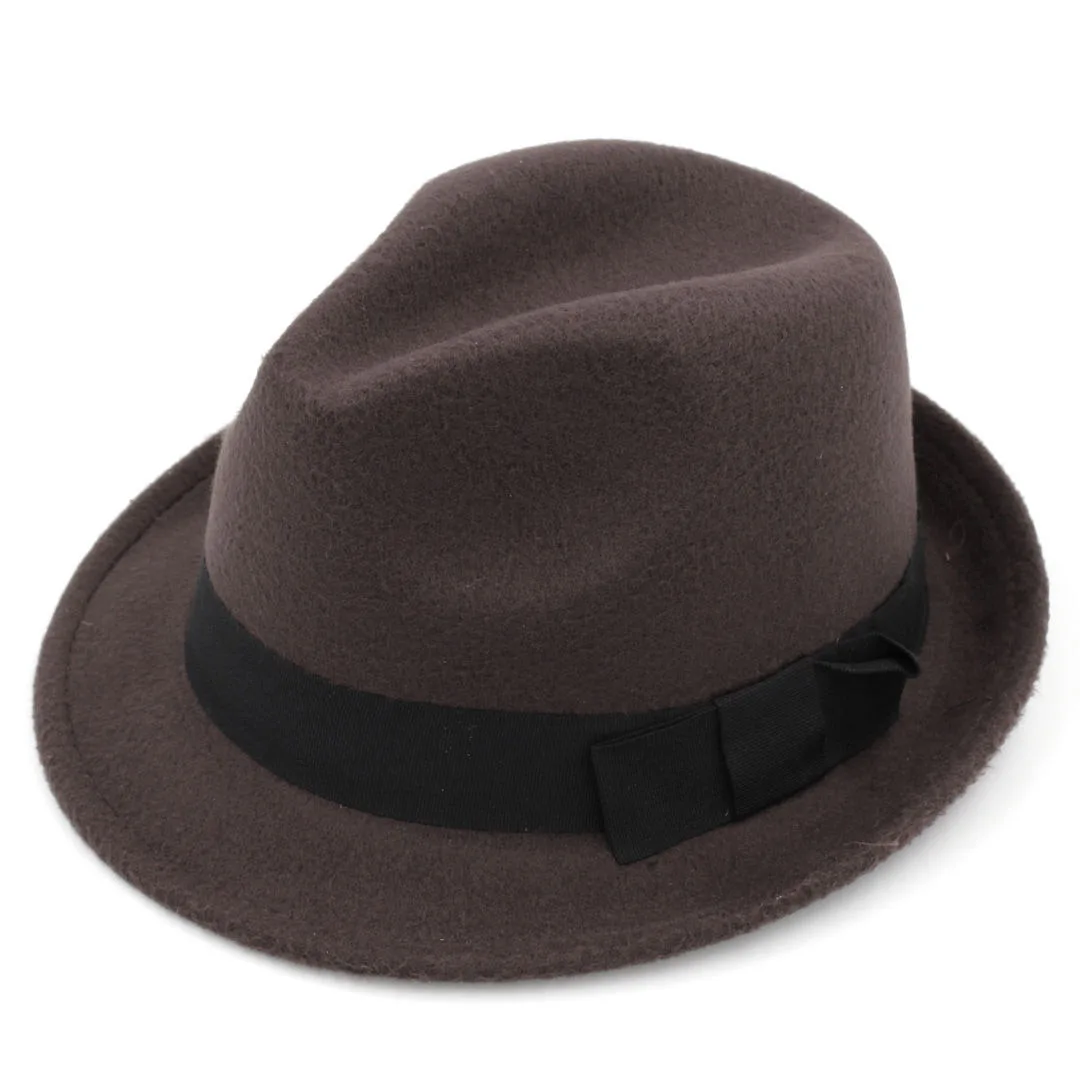 Vintage Women/Men Boys Girls Kids Child Rolled Brim Trilby Fedora Hat Pinch Crown Jazz Cap (54CM-58cm Adjust Rop Inside)