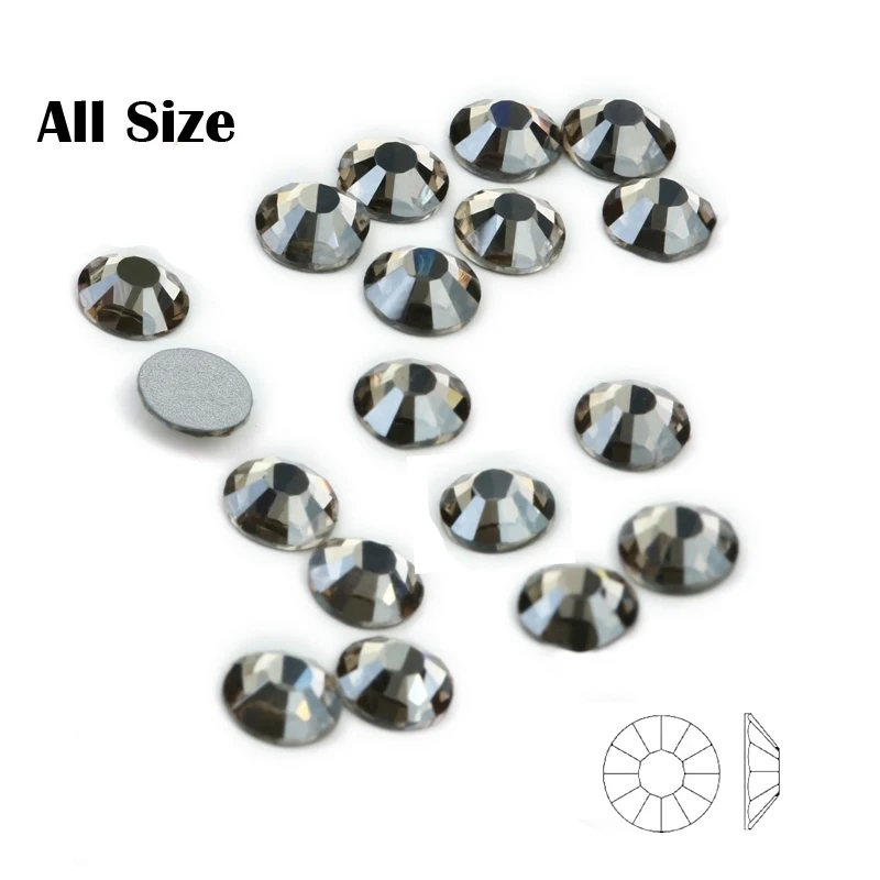 2058NoHF Black Diamond Stones All Sizes Circle Beads Nail Charms Rhinestones Glitters Strass For Nail Art Gems Decoration