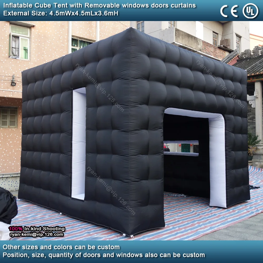 

4.5mwx4.5mlx3.6mH Black White Inflatable Cube Tent Outdoor Portable Events Room Shelter For Trade Show Party Photo Booth