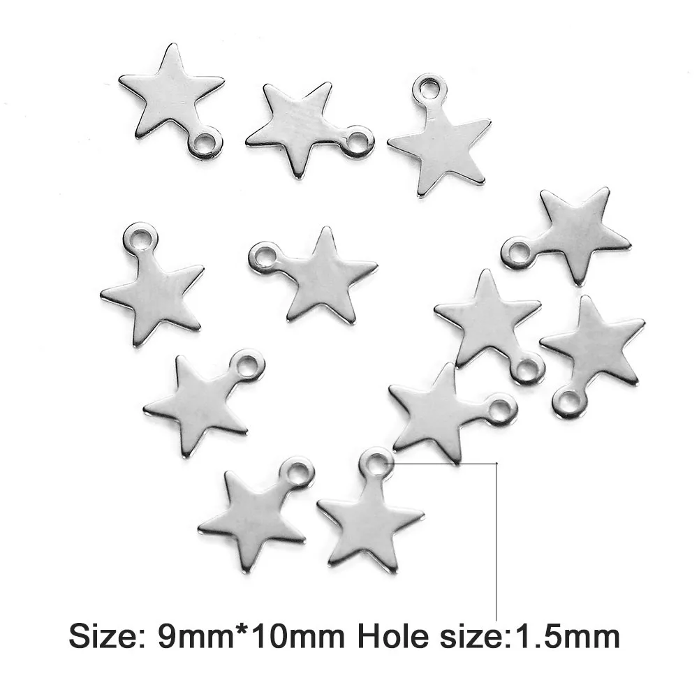 10PCS/lot Wholesale Stainless Steel Star Charm Pendant for Jewelry DIY Making Handmade Star Pendant Accessories