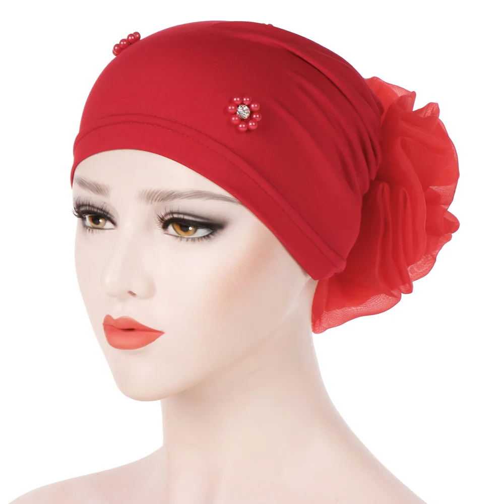 Full Cover Milk Silk Muslim Hijab Islamic Women Elastic Beads Hat Head Scarf Turban Cap Muslim Turban Hijab for Girls