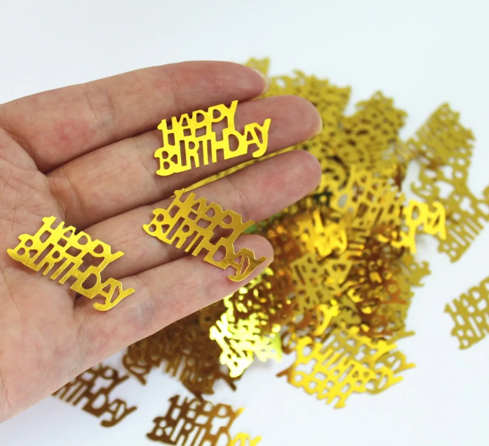 Gold GLITZ  HAPPY BIRHTDAY Foil Sprinkles METALLIC CONFETTI Girl kids 1st 16th 80th birthday party table decoration 30*15mm