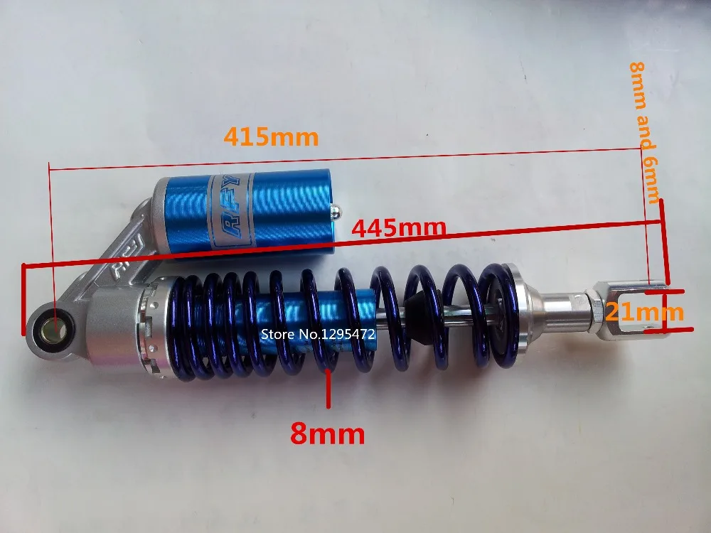 Amortiguador de aire de nitrógeno de 415mm de alta calidad, muelle de 8mm para motocicleta atv quad, color azul + plateado