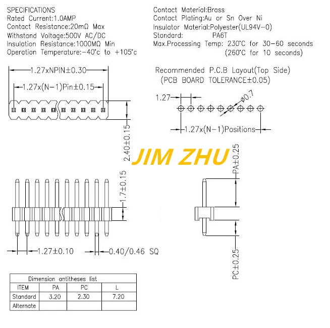 5Pcs/10pcs ROHS Gold-plated copper 1*40P 40Pins 1.27mm Single Row Straight Male Pin Header Strip For PCB