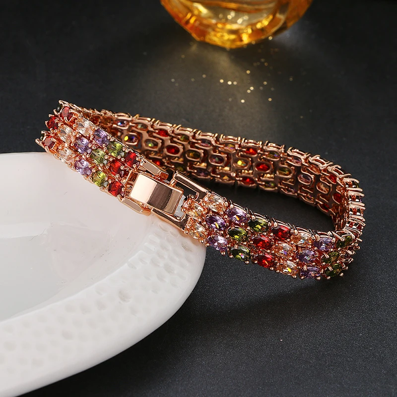 Emmaya Hot sale colorful Cubic Zircon Bracelet Romantic Rose Gold Color Bride Wedding Bangle Bracelet New Year Gift