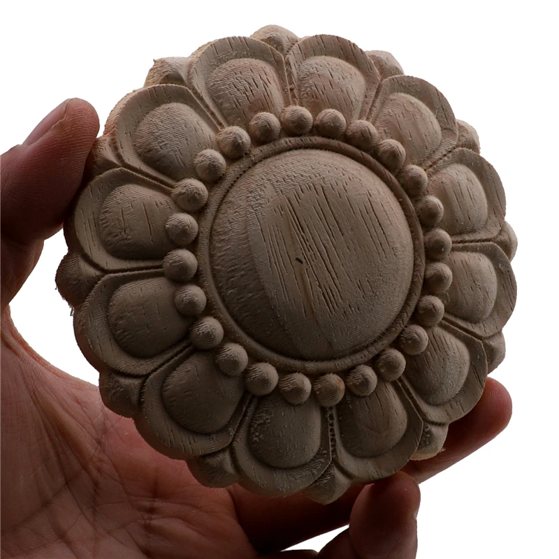 Round European Style Vintage Unpainted Wood Carved Corner Onlay Applique Frame For Home Furniture Wall Cabinet Door Decor Crafts