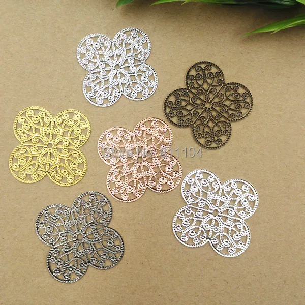 35mm Multi-color Plated Brass Metal Blank Filigree Circle Flower Links Wraps Connectors Jewelry Findings Connectors