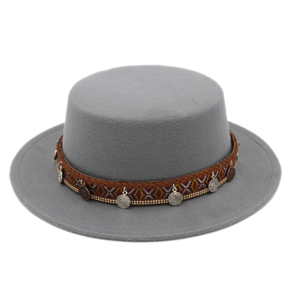 Mistdawn-Sombrero de marinero para hombre y mujer, Gorra de fieltro con lazo, ala plana rígida, tamaño 56-58cm