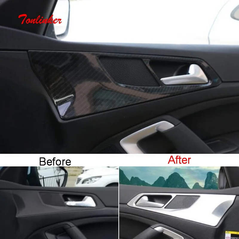 Tonlinker Interior Car Door Handle Cover Case sticker for Peugeot 308 T9 2014-19 Car Styling 4 PCS Stainless steel Cover sticker