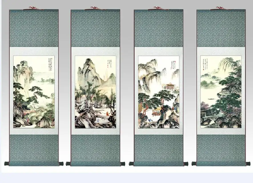 

4pc/lot TangBohu Traditional people painting Chinese scroll painting landscape art painting home decoration painting