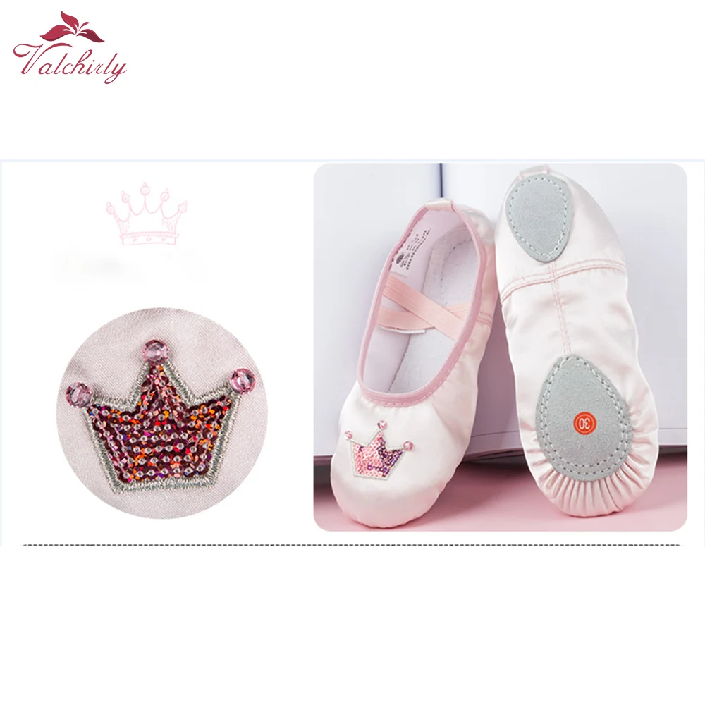 Satin Ballet Shoes Dance Flat Ballet Shoes with Sequins for girls Crown Butterfly Decoration Good Quality