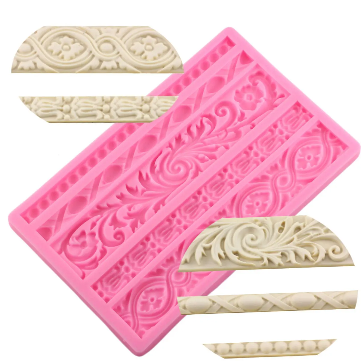 Mujiang DIY Baroque Scroll Relief Cake Border Silicone Mold Frame Fondant Cake Decorating Tools Candy Chocolate Gumpaste Mould