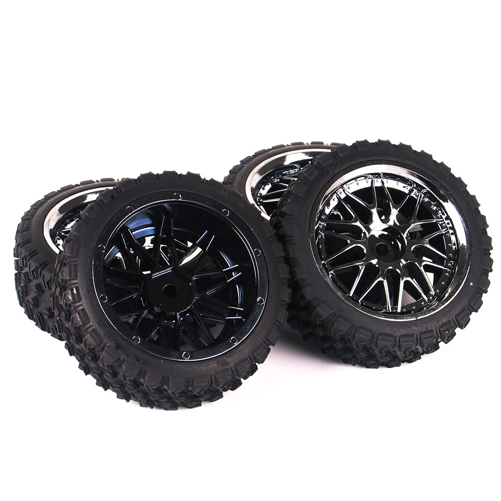 1:10 Scale 10087-21104 Rubber Tires Wheel Rims with 12mm Hex fit 1/10 Rally HPI HSP Racing RC Off Road Car Model Accessories