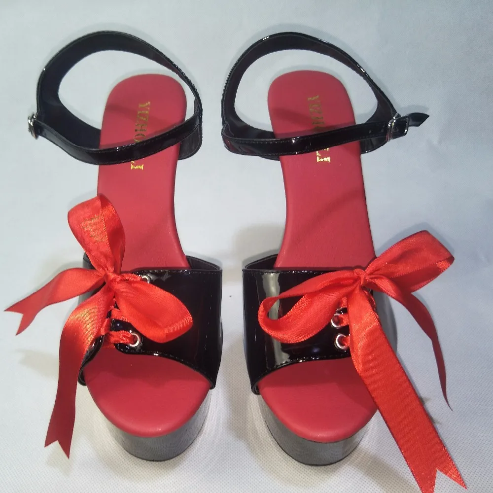 promotion Sweet Princess Style 15cm Open Toe High Heel Platform Shoes 6 inch sexy Dance Shoes red strappy sandals