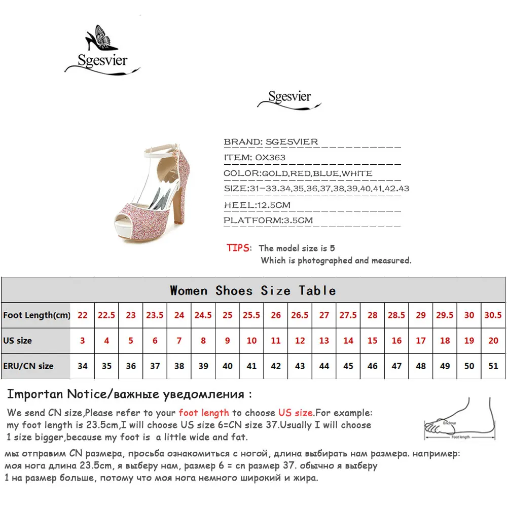 SGESVIER Summer Thick Heels Women Sandals Ankle Strap Buckle Shoes Woman PeepToe Platform Wedding Party Shoes Size 31-43 OX363