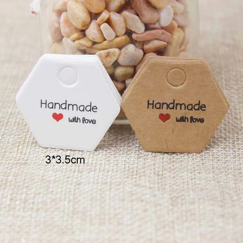 new Zerong polygon shape handmade label tag kraft thank you label wedding favors decoration cute hang tags 100pcs per lot