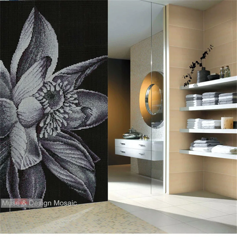 

Customized Lotus Flower Puzzle Art Crystal Glass Mosaic tiles, for living room porch fireplace wall tile floor tile