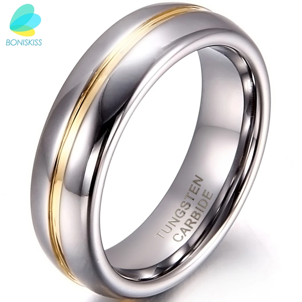 BONISKISS Couple Inset Tungsten Carbide Ring for Anniversary Engagement Wedding Rings 6/8 mm Bague Femme Lovers\' Jewelry Ring