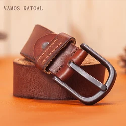 VAMOS KATOAL Men Top Layer Leather Casual High Quality Belt Vintage Pin Buckle Genuine Leather Belts Male Waistband fashion belt