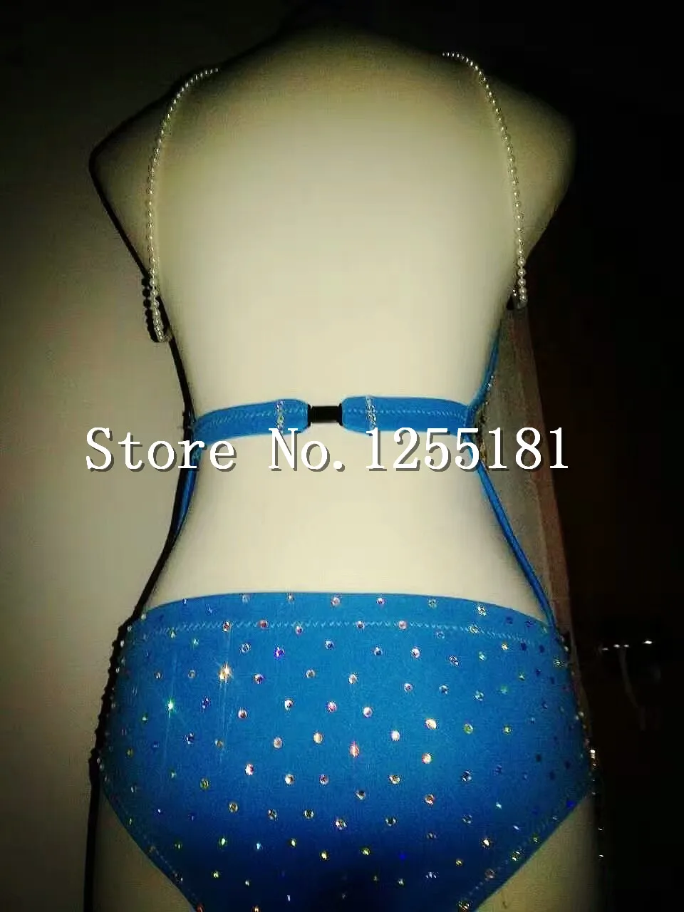 Leotardo de Bikini con cadenas de diamantes de imitación para mujer, traje brillante de una pieza, monos azules con lentejuelas, trajes, ropa de discoteca para baile de escenario