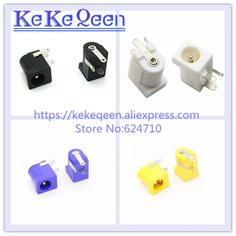 100Pcs DC-005 Black White Yellow Purple DC Power Jack Socket Connector DC005 5.5*2.1mm 5.5*2.5mm 2.1 2.5 socket Round the needle