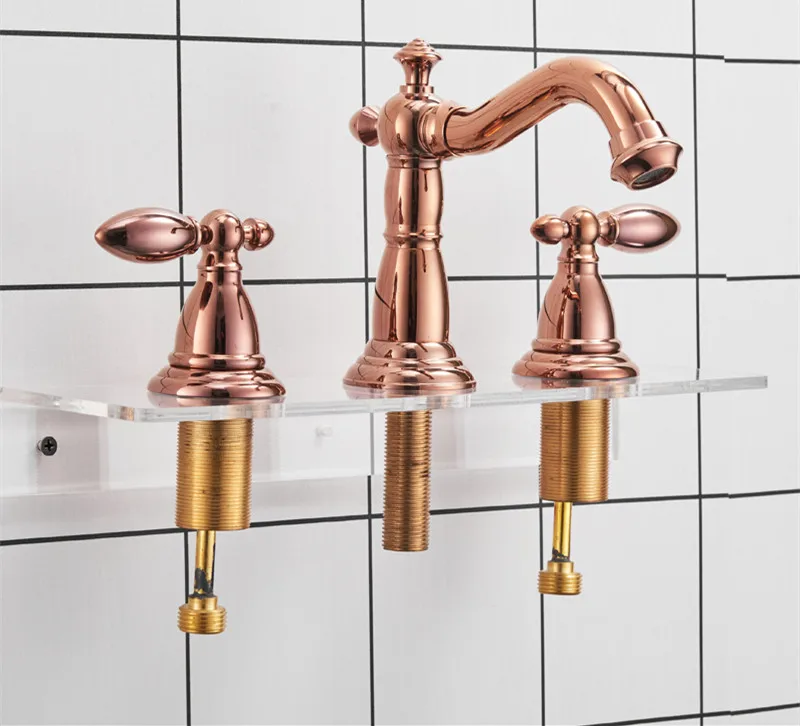 Rose Gold clour 8 inch 3 holes widespread bathroom Lavatory Sink faucet Mixer tap Deck mounted ree ship