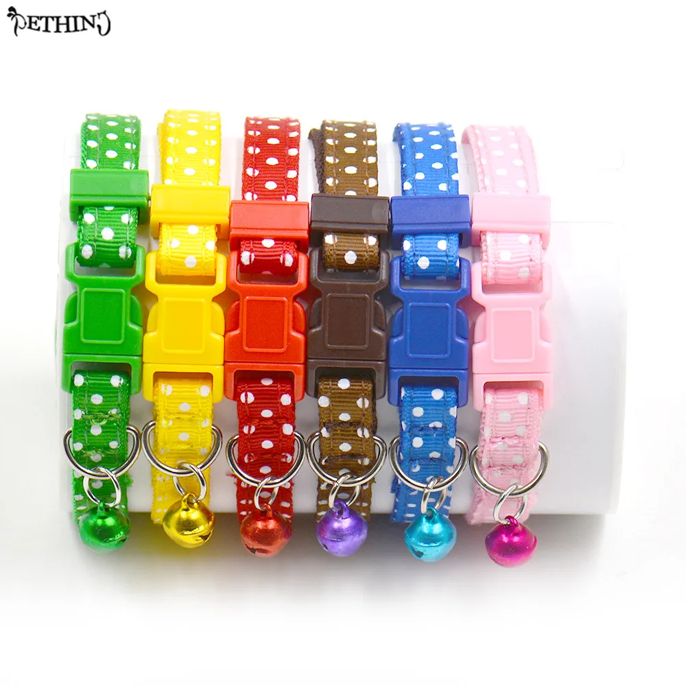 Adjustable Cute Pet Collar Bell Small Pet Dog Collar Mixed Color With Dot Fit Small Pet Cat Dog Puppy Collar