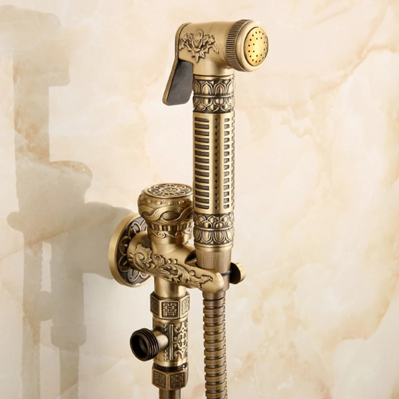 Toilet Bidet Faucets Single Cold Bathroom Toilet Shower Blow-fed Spray Gun Nozzle Bidet Faucets Bathroom Hardware Antique Carved