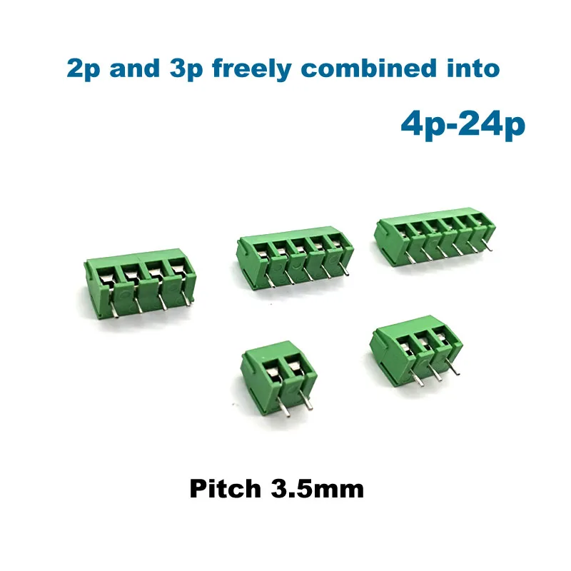 50 Stück Schraubklemmenblock mit 3,5/3,96mm Rastermaß PCB-Anschlussklemme WJ350V 2P 3P Gerade Stiftleiste Morsettiera Anschlussblock 300V 7A – Detail 2