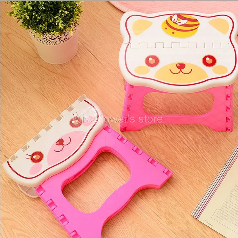 Cute Cartoon Plastic Folding Step Stool For Children Indoor Outdoor Camping Foldable Portable Bench Home Chair