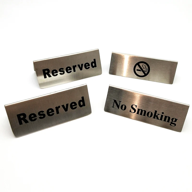 Tabletop Stainles Steel Non-smoking Stand Desk Rack Home Bar Hotel Restaurant Warning Stand Logo Public Place Warning Sign 5pcs