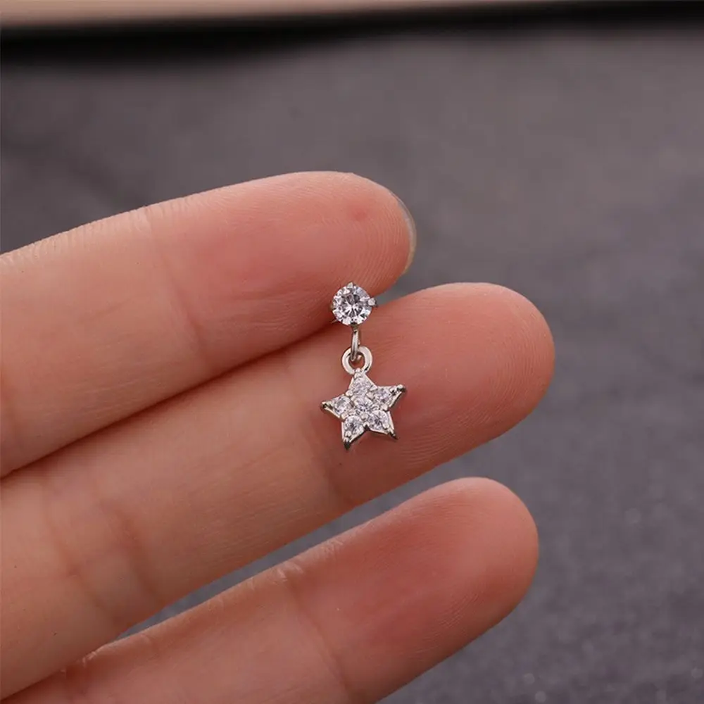 Crystal Ear Tragus Ear Cartilage Piercing Earring Heart Star Cross Dangle Piercing Earring Stainless Steel Helix Cartilage Studs