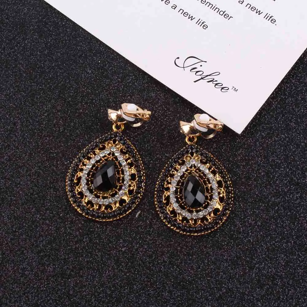 New Party 6 color Bijoux Bohemia Statement Crystal  Clip on Earrings Without Piercing Boho Turkish Vintage Ethnic Jewelry