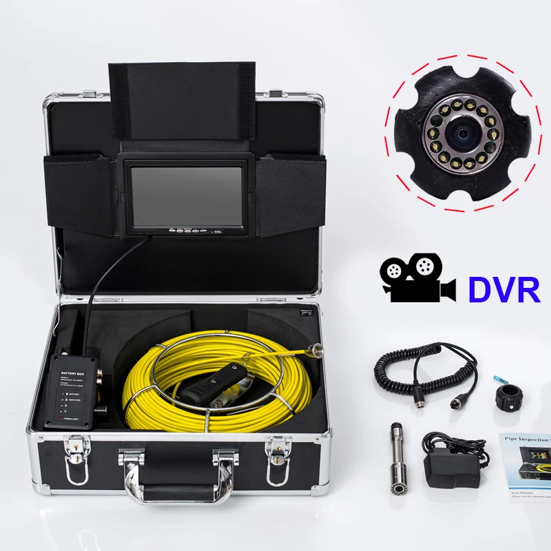 High Quality 20m DVR Drain Endoscope Inspection Camera System 7 inch TFT-LCD Display 23mm Waterproof Pipe Camera Head 12Pcs LEDs