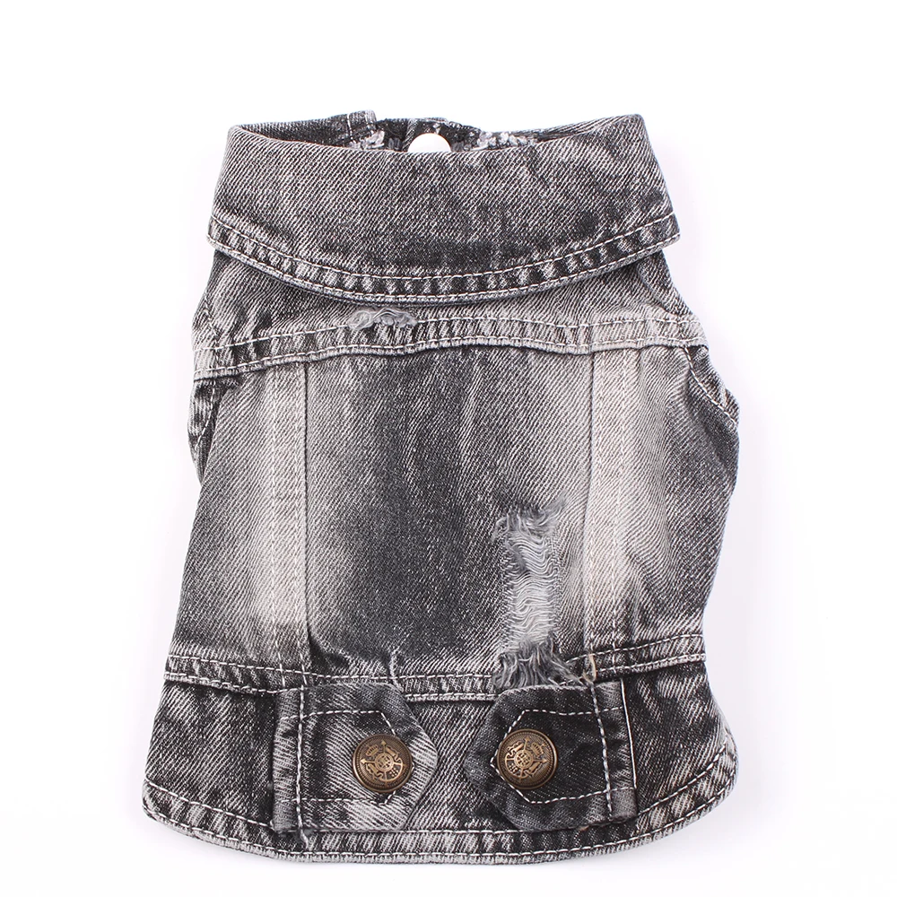 Small Pet Dog Cat Jeans Jacket Hole Black Denim Coat Vest Pet Puppy Clothes Apparel