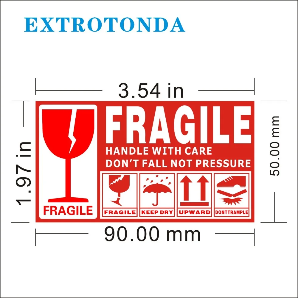 Fragile Warning Label Sticker 100pcs/lot 9x5cm Fragile Sticker Up and Handle With Care Keep Dry Shipping Express Label