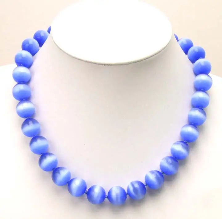 

Qingmos 12mm AAA Round Blue Cat's Eye Stone Chkoers Necklaces for Women-5259 Wholesale/retail Free Shipping