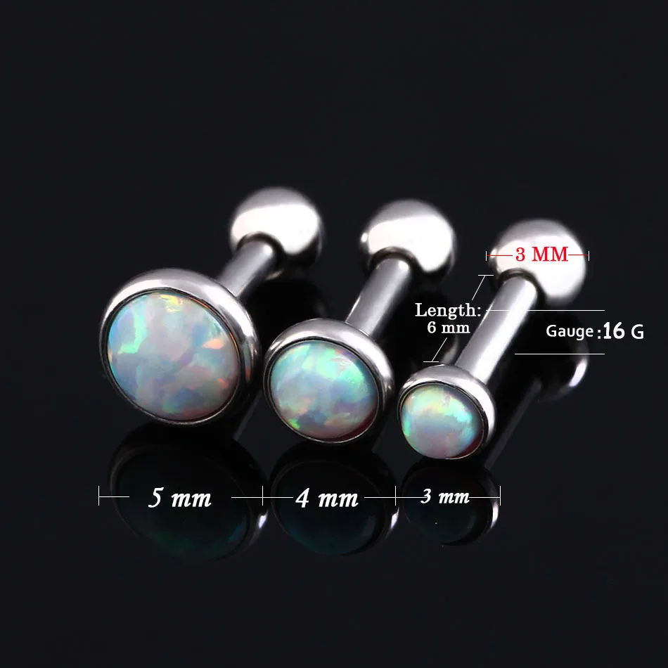 1PC Fashion Opal Ear Cartilage Tragus Piercing Assorted Colors Earring Stud For Sexy Girls Body Jewelry 3mm 4mm 5mm