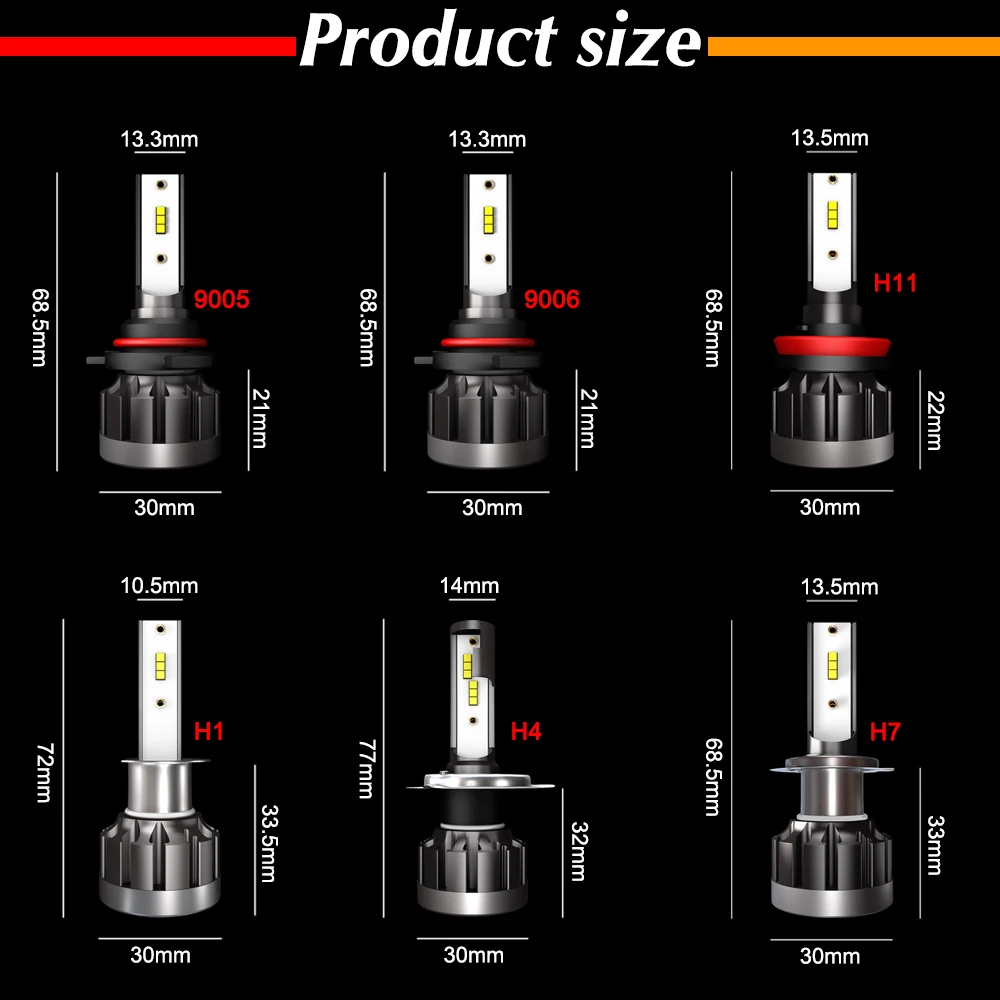 roadsun 6000K H4 LED H7 Lamps H1 HB4 H11 H9 H8 HB3 CSP Chip Car Headlight Bulbs 72W 12000LM Car Styling 9005 9006 led Automotivo images - 6