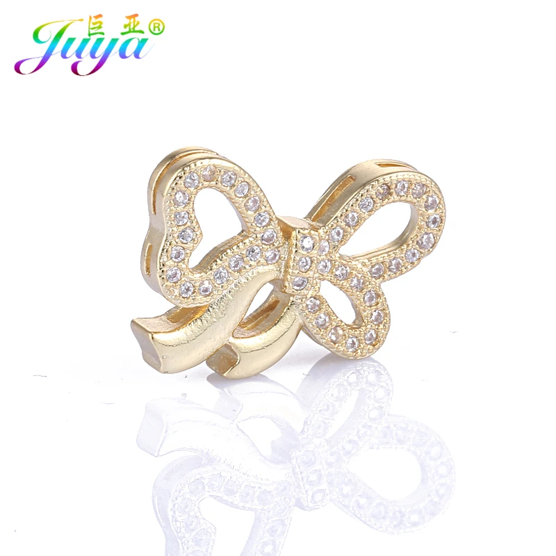 Juya DIY Jewelry Supplies Micro Pave Zircon Bowknot Connectors Accessories For Natural Stones Beadwork Pearls Jewelry Making